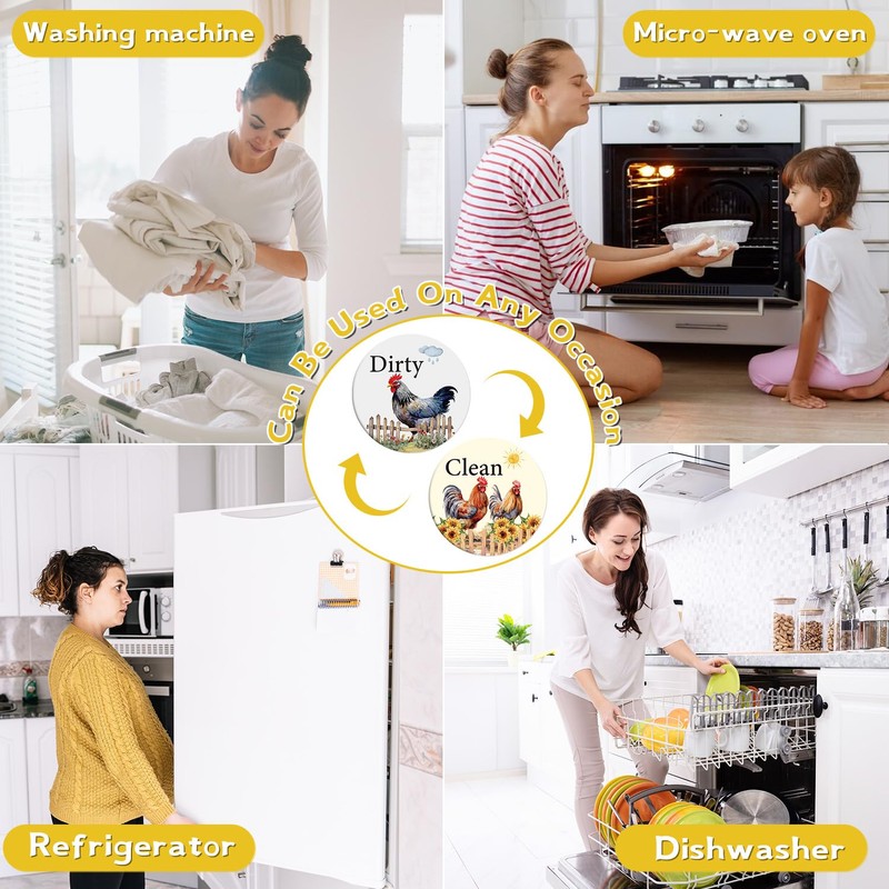Dishwasher Magnet Clean Dirty Sign - Cosmisun Chicken Clean Dirty