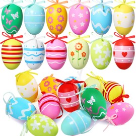 ZZOUFI Plastic Easter Eggs for Hanging Outdoors, 24 Pieces Colourful Easter Eggs Outdoor, Decorative Easter Eggs, Pastel, Easter Eggs Plastic for Hanging Outdoors, Large, Weatherproof