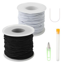 Black and White Bracelet Cord, 2 Rolls Rubber Cord for Bracelets, Rubber Cord 1 mm x 100 m for Necklaces, Elastic Bead Cord with Scissors, Elastic Thread for DIY Jewellery Making