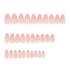 KTAABTR Nude Press on Nails Medium Almond Shaped Fake Nails with Glue Clear Bow Nail Charms Design Acrylic Nails Stick on Nails for Woman DIY 24Pcs Reusable Full Cover False Nails Decoration Set