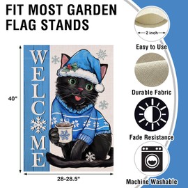 Artofy Welcome Winter Black Cat Large Decorative House Flag, Christmas Pet Snowflake Yard Garden Outside Decor Cat Lover Gifts, Seasonal Farmhouse Burlap Outdoor Home Decoration Double Sided 28 x 40