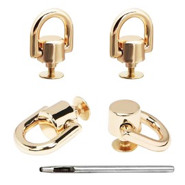 D Rings for Purse, 4 PCS Metal D Ring and Stud Screw, 360 Degree Rotatable D Rings for Purse, Bag Hardware, Dog Buckles, Purse, DIY Handcraft- Gold Color