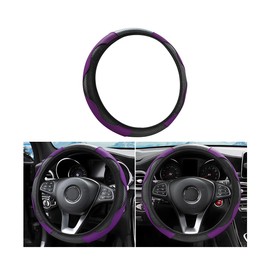 KHGUZ Elastic Car Steering Wheel Cover, Carbon Fiber Leather Stretch Auto Steering Wheel Protector, Anti-Slip Vehicle Interior Decor Protection, Universal for RV, SUV, Truck (Black/Purple)