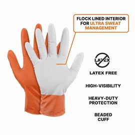 GLOVEWORKS Orange Disposable Gloves, Flock-Lined Nitrile Gloves, Raised Diamond Texture, 8 mil, XX-Large, Case of 500