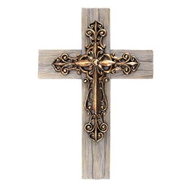 Comfy Hour Faith and Hope Collection 13" Copper Handmade Layered Cross, Art Wall Decor, Antique Style, Resin