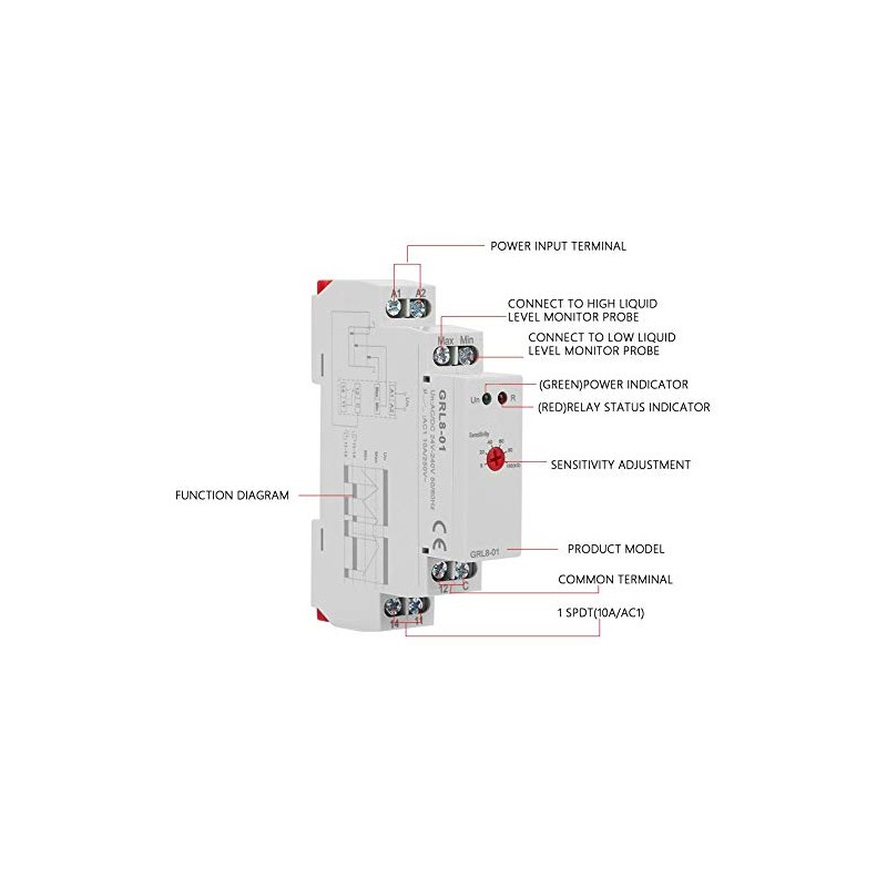24V-240V GRL8-01 Liquid Level Control Relay Water Level Controller 10A