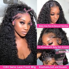 ZIYU Deep Wave Lace Front Wigs Human Hair Wigs for Women 150% Density Transparent 26 inch Deep Curly 13X4 Lace Front Wig Pre Plucked with Baby Hair Glueless Lace Frontal Wigs Human Hair