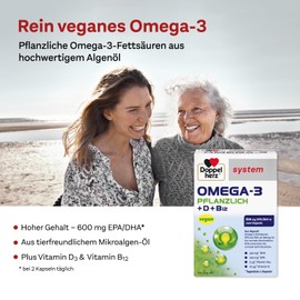 Doppelherz System Omega-3 Plant - Algae Oil - Vitamin D as a Contribution to the Normal Function of the Immune System - 120 Capsules
