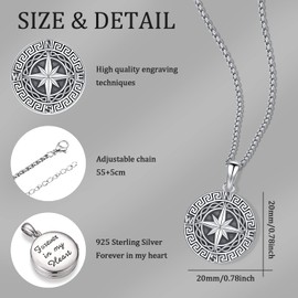 Compass Chain 925 Sterling Silver Compass Pendant Necklace Men Women Chain Amulet Jewellery Gifts Friends Anniversary Graduation, Sterling Silver, No Gemstone