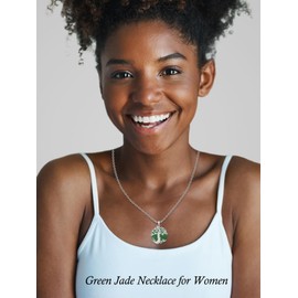 HPQQ Tree of Life Necklace Sterling Silver Plated 14K Gold Round Jade Family Tree Jewelry for Women Mother Sister Birthday Valentines Day Mothers Day Gifts, Large, Sterling Silver, Jade