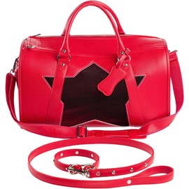 Pet Carrier Dog Cat Puppies Carrier Pet TSA Airline Approved Luxury Faux Leather Carrier Breathable Gift Box Collapsible Travel (RED)