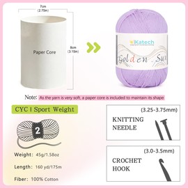 Katech 1OO% Cotton Yarn for Crocheting-12 * 45g/175yd, Baby Cotton Yarn Set