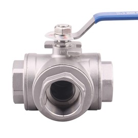 DERNORD 3-Way Ball Valve, T Mounting Pad, Stainless Steel 304 Female Type for Water, Oil, and Gas with Vinyl Locking Handle (1.5 Inch NPT)