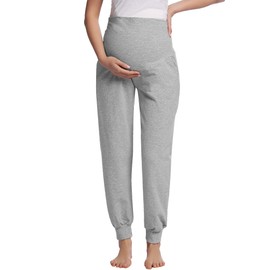 Womens Postpartum Joggers Cotton Loungewear Pants Over The Belly Maternity Sweat Yoga Slacks(Grey, XL)
