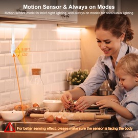 LAFULIT 10 PCS Under Cabinet Lights Kit, Motion Sensor LED Strip Lights with Remote, Dimmable and Timer Warm White Counter Lights for Kitchen Cabinets, Cupboards, Closets, Stairs, Shelf, Desk, and Bed