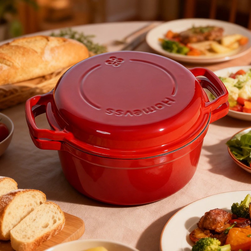 5Qt Enameled Blue Cast Iron With Double Handle Pot Lid