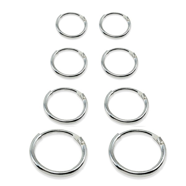 4 Pair Set Sterling Silver 10mm, 12mm, 14mm & 16mm
