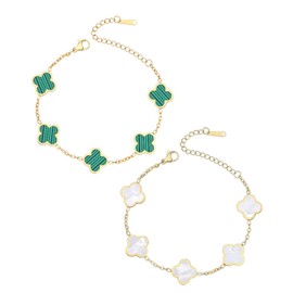 ZEXIJOW 2 pieces four-leaf lucky bracelet, clover bracelet, women's bracelets set, luxurious lucky bracelet, friendship bracelet, lucky charm, gift, healing stone, protective stone, talisman