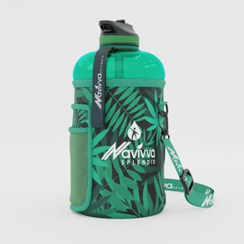 NAVIVVA SPLENDID Large 2L Water Bottle with Insulating Neoprene Cover and Straw Lid - BPA-Free, Dishwasher Safe, Portable, Eco-friendly with Carry Handle – Huge 2.2 Litre Capacity. (Green Jungle)