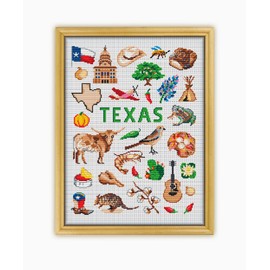 Texas Collection CS1857 - Counted Cross Stitch KIT#2 Prime. Set of Threads, Needles, AIDA Fabric, Needle Threader, Embroidery Clippers and Printed Color Pattern Inside.