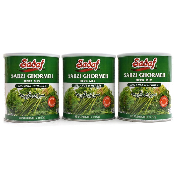 Sadaf Ghormeh-Sabzi Herb Mixture 3x 2 oz - Persian groceries, packed in the USA - Kosher - 2 Ounce Can (Pack of 3)