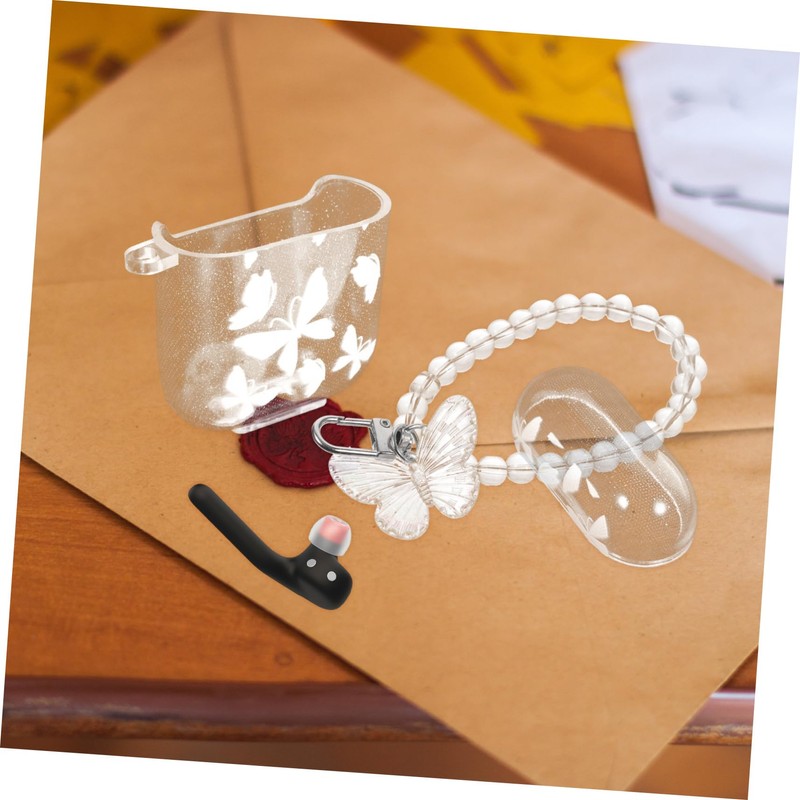 KONTONTY Earbuds Case Butterfly Beaded Chain Protective Shell for Stylish