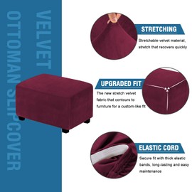 H.VERSAILTEX Real Velvet Plush 1 Piece Form Fit Stretch Rectangle Folding Storage Covers Ottoman Slipcovers Removable Footstool Protect Footrest Covers Elastic Bottom Washable(X-Large, Burgundy)
