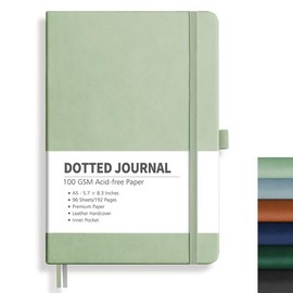 RETTACY Notebook A5 Dotted Bullet Dot Grid Journal with 192 Pages, 1 Back Pocket and High-Quality Hard Cover for Artists Writing/Drawing, 14.5 x 21 cm, Light Green