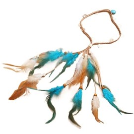 zaoalife Bohemian Feather Headband, Feather Headpiece Blue Brown Feather Tassel Elastic Hairband, Festival Costume Feather Hair Accessory for Women Girls