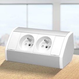 ORNO GM-9005/W-G Corner Socket 2 Compartments with Child Lock, 45° Assembly Assembly, 3680 W, Type E French Socket, for Kitchen, Office and Worktop