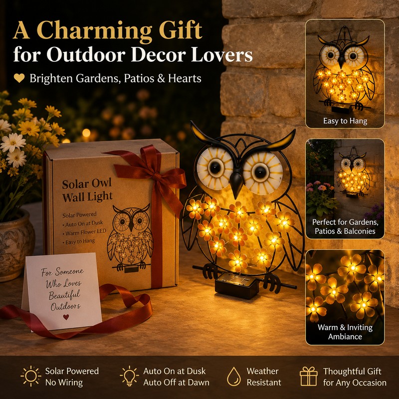 Owl Solar Wall Light for Outdoor Decor – Weatherproof Metal