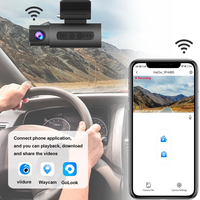3 Channel Dash Cam 2K+1080P Front, Inside and Rear, Screenless