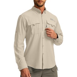 Men's Sun Protection Fishing Shirts Long Sleeve Travel Work Shirts for Men UPF50+ Button Down Shirts with Zipper Pockets(Khaki X-Large)