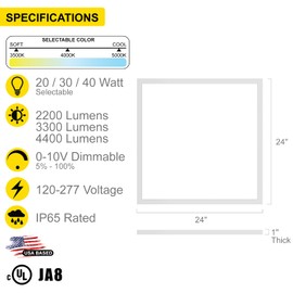 NUWATT 4 Pack 2x2 LED Panel for Drop-in Ceiling, 40W/30W/20W Selectable, 3 Color Select, 3500K/4000K/5000K, Super Bright 4400LM, 0-10V Dimmable Flat Backlit Fixture, 120V-277V, ETL Listed