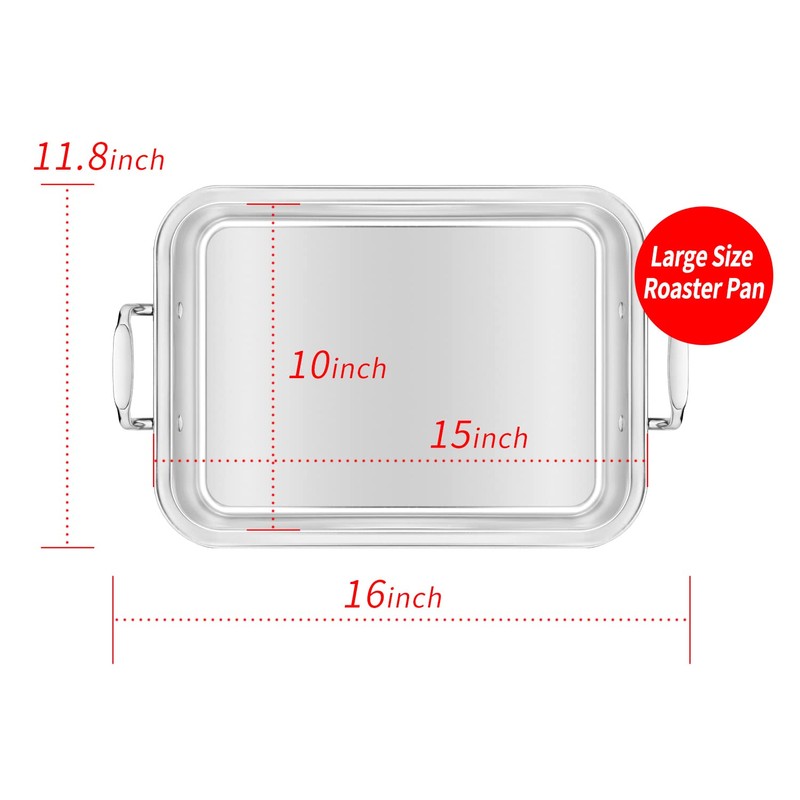 15 Inch Stainless Steel Roasting Pan with Cooling Rack -