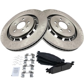 TRQ Front Brake Pad and Rotor Set Semi Metallic Compatible with 2012 Ford Flex Lincoln MKS 2013-2016 MKT