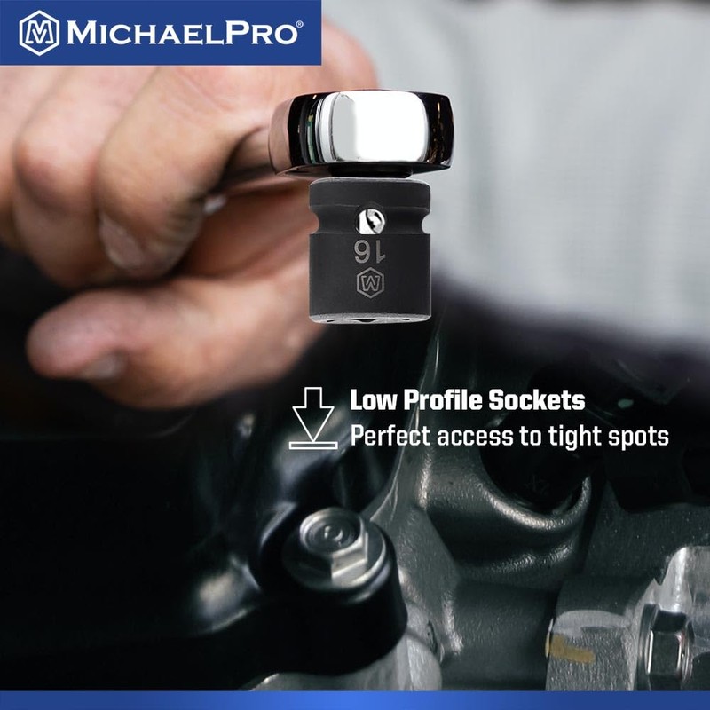 MichaelPro 1/2 Inch Low Profile Impact Socket Set, 14-Piece Low