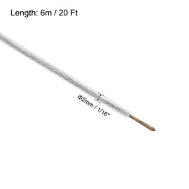 TOP-VIGOR 2mm Vinyl Coated Wire Rope, 6m / 20ft Galvanized Steel Cable Wire Rope Cable Grip with 2Pcs M3 U Bolt Saddle Cable Clip Clamps for String Light Hanging, Deck Railing, Garden Wire, Clear