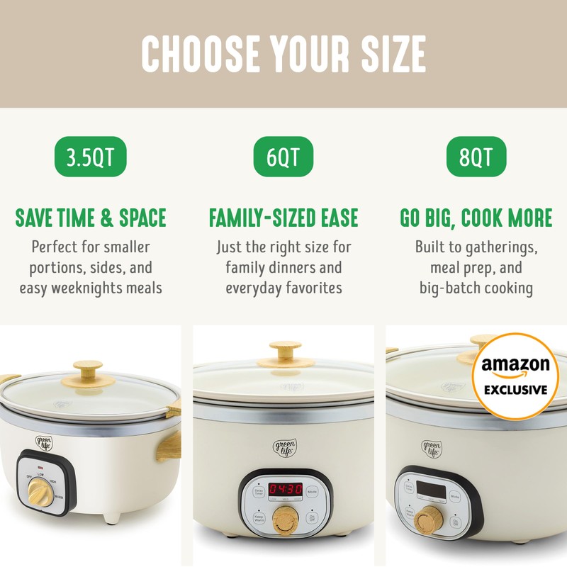 GreenLife 6QT Slow Cooker, Non-Toxic PFAS-Free Ceramic Nonstick Removable Interior