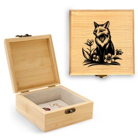 BJDAMAI Fox Trinket Keepsake Decorative Jewelry Box, Fox Gifts For Women, Fox Lovers Themed Decor Decorations, Home Room Ring Earrings Necklace Organizer Holder Vintage Wooden Box!