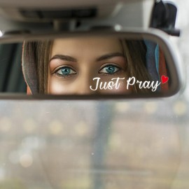 2X Rearview Mirror Decal, Vanity Mirror Stickers, Rear View Mirror Vinyl Decal, Car Decal for Women, Self Affirmations Decal (Just Pray - White)