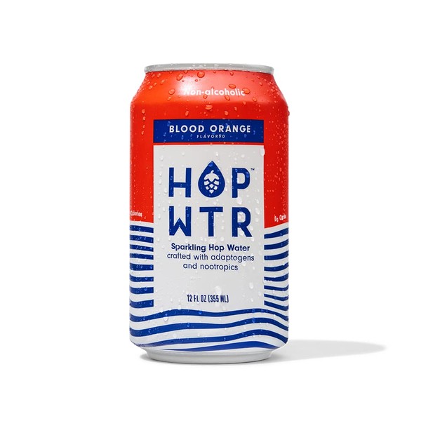 HOP WTR - Sparkling Hop Water - Blood Orange (12 Pack) - NA Beer, No Calories or Sugar, Low Carb, With Adaptogens and Nootropics for Added Benefits (12 oz Cans)