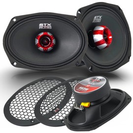 STX Audio X69.2B 6x9 Midrange Speaker, 950 Watts Max Power, 4 Ohm, 91 dB Sensitivity, High Capacitor, Black Press Paper Cone with Black Grills for Car Audio