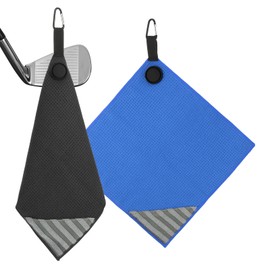 PATIKIL 12"x12" Magnetic Golf Towel with Wire Cleaning Cloth, 2 Pack Microfiber Waffle Pattern Towels with Magnet and Clip for Golf Carts Clubs Golfing Gear, Black/Blue