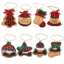 Christmas Decoration,8PCS Rustic Christmas Tree Ornaments,Christmas Tree Decorations,H HOME-MART Country Farmhouse Ornaments for Christmas Tree,Burlap Christmas Ornaments for Holiday Party Decor