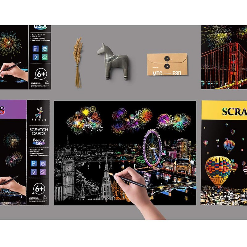Rainbow Scratch Art Painting Paper (A4) for Adult & Kids,