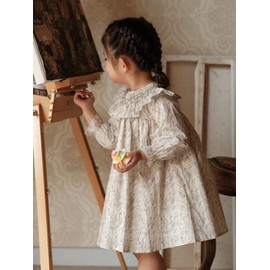 Baby Girls Long Sleeve Smocking Clothing Toddler Fall Floral Smocked Dress Vintage Dresses for Easter Birthday Holiday (US, Age, 3 Years, Beige)