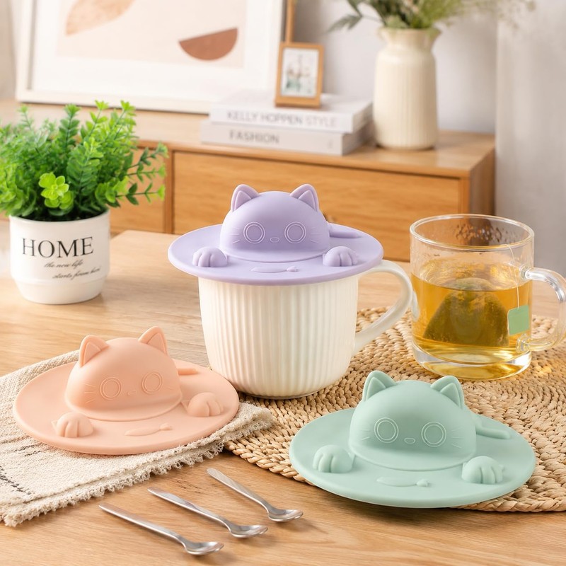 3 Pcs Cute Cat Silicone Tea Bag Squeezer, 4.13 Inch
