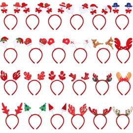 Jexine 24 Pcs Christmas Headbands Reindeer Antlers Headband Santa Xmas Christmas Tree Toppers Headwear Accessories