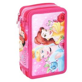 TDL Princess Pencil Case, 3 Zips, Assorted Stationery, 21 x 12 x 5 cm
